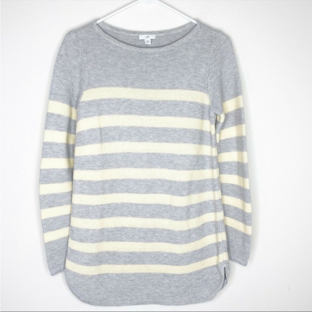 J. Jill Sweater TALL LONG Stripe Knit Thermal Crewneck Yellow Grey Cotton Tunic - Picture 8 of 8